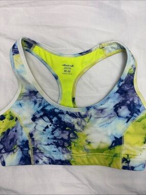 Without Walls Neon Yellow & Blue Marble-Print Racerback Sports Bra